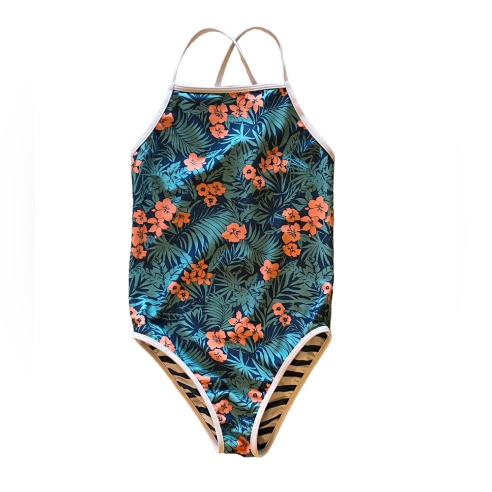 Feather 4 Arrow Girls Floral One Piece  Swimsuit Striped Size 12